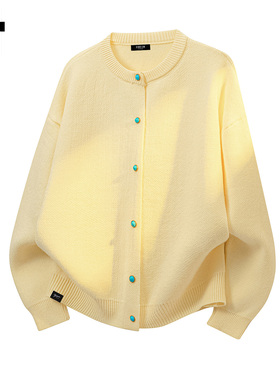 it :5cm/FIVECM黄色软糯针织开衫圆领毛衣男款2025秋冬季宽松外套