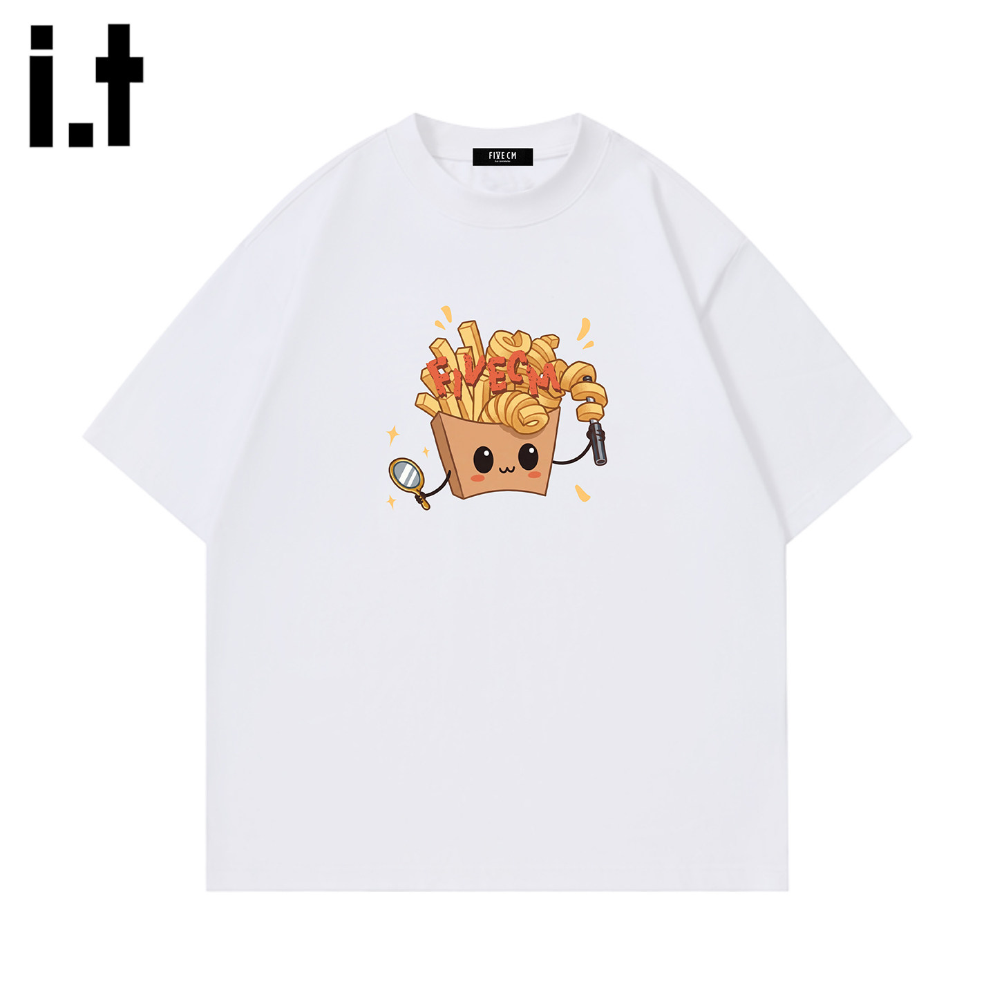it FIVECM美式圆领短袖T恤男2026夏季设计感薯条盒子宽松纯棉上衣