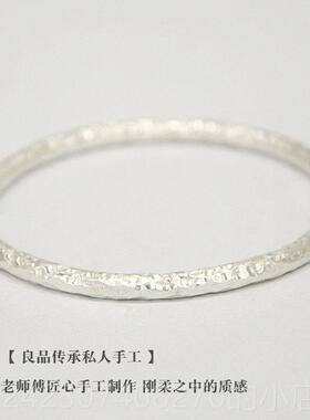 正品锤心新式[女动]原创手工纹999足银手镯男情侣款古法实心纯银