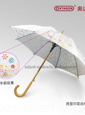 正品德国Ok伞湿taon自动防风纤g维木柄木弯柄水展示伞