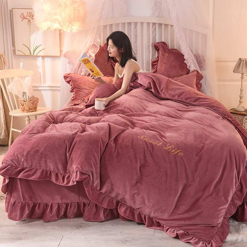 CB#纯色加厚保暖水晶绒四件套宝宝绒四件套1.5m1.8m家用韩版四件