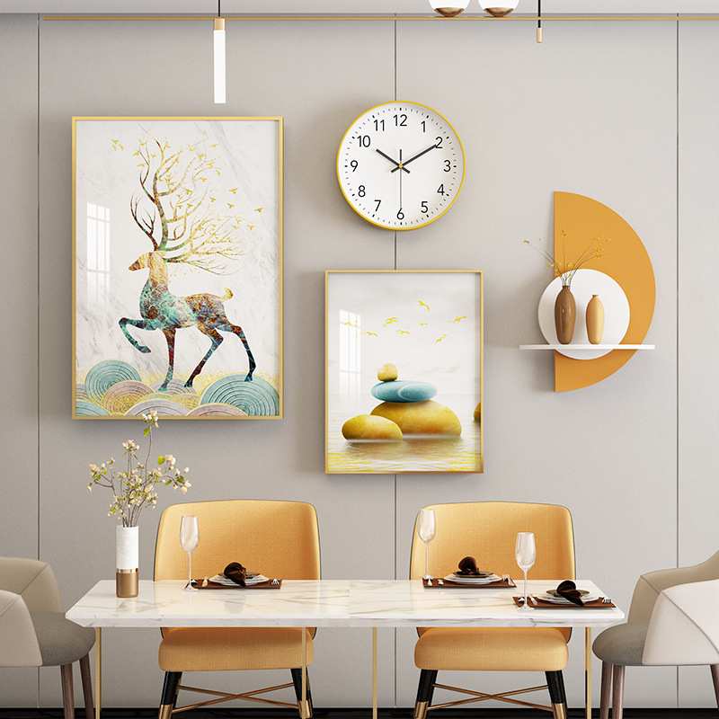 现代简约钟表大餐厅装饰画壁画组合铝合金画走廊壁挂壁饰艺术挂画