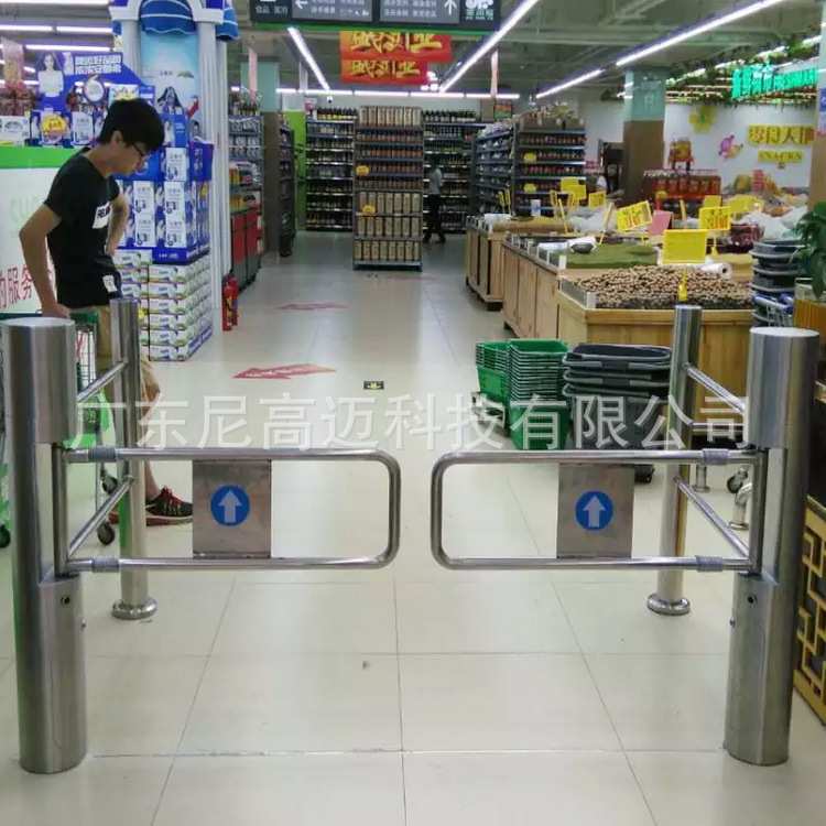超市进门单向自动感应门非出口不锈钢摆闸门禁行器单边过道双开匝