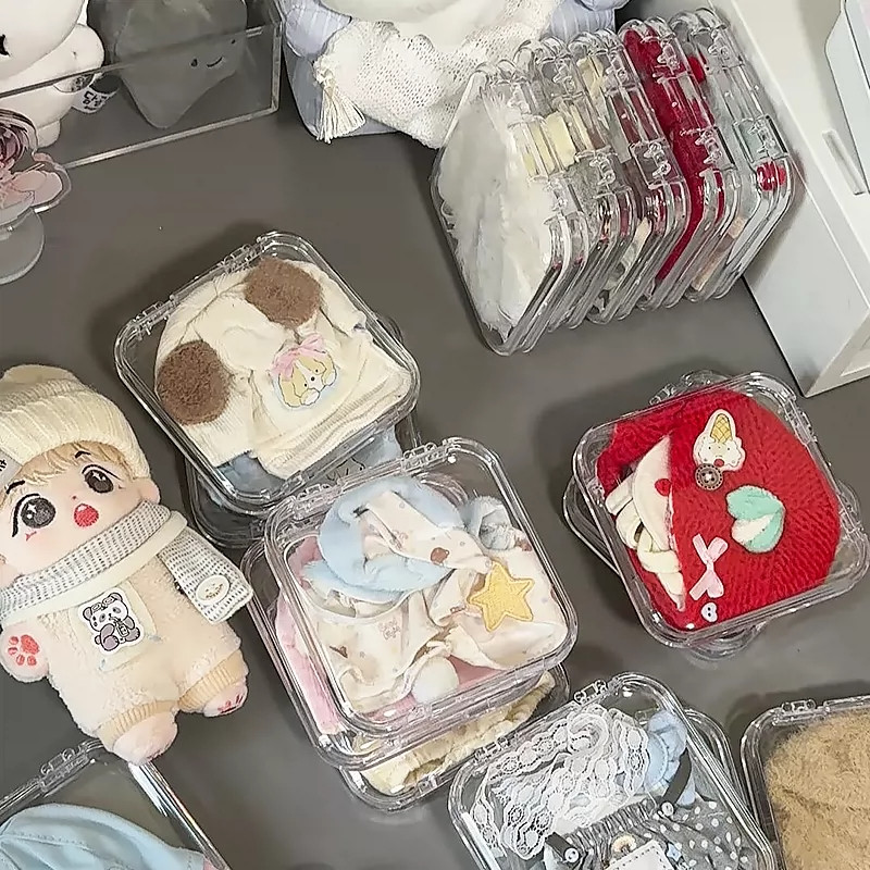 娃衣收纳盒子10cm棉花娃娃衣服透明密封防尘痛包桌面整理带盖塑料
