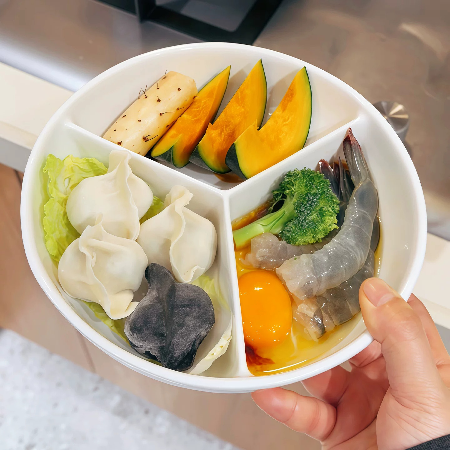 三格分隔蒸盘陶瓷加深家用早餐宝宝辅食一锅出神器电饭煲蒸架餐盘