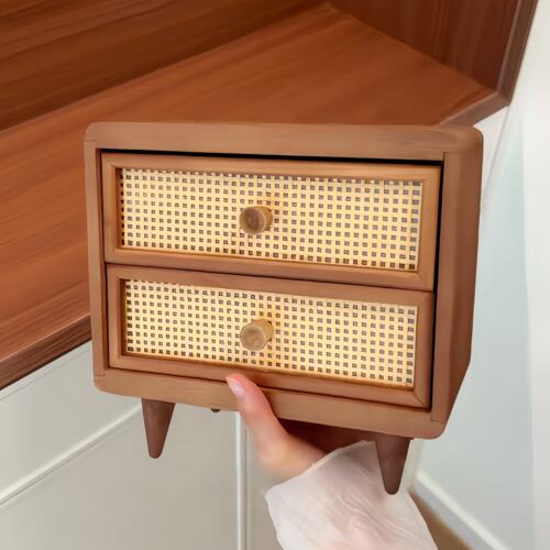 中古风木质藤编小抽屉收纳柜入户门玄关钥匙收纳家用多功能收纳架