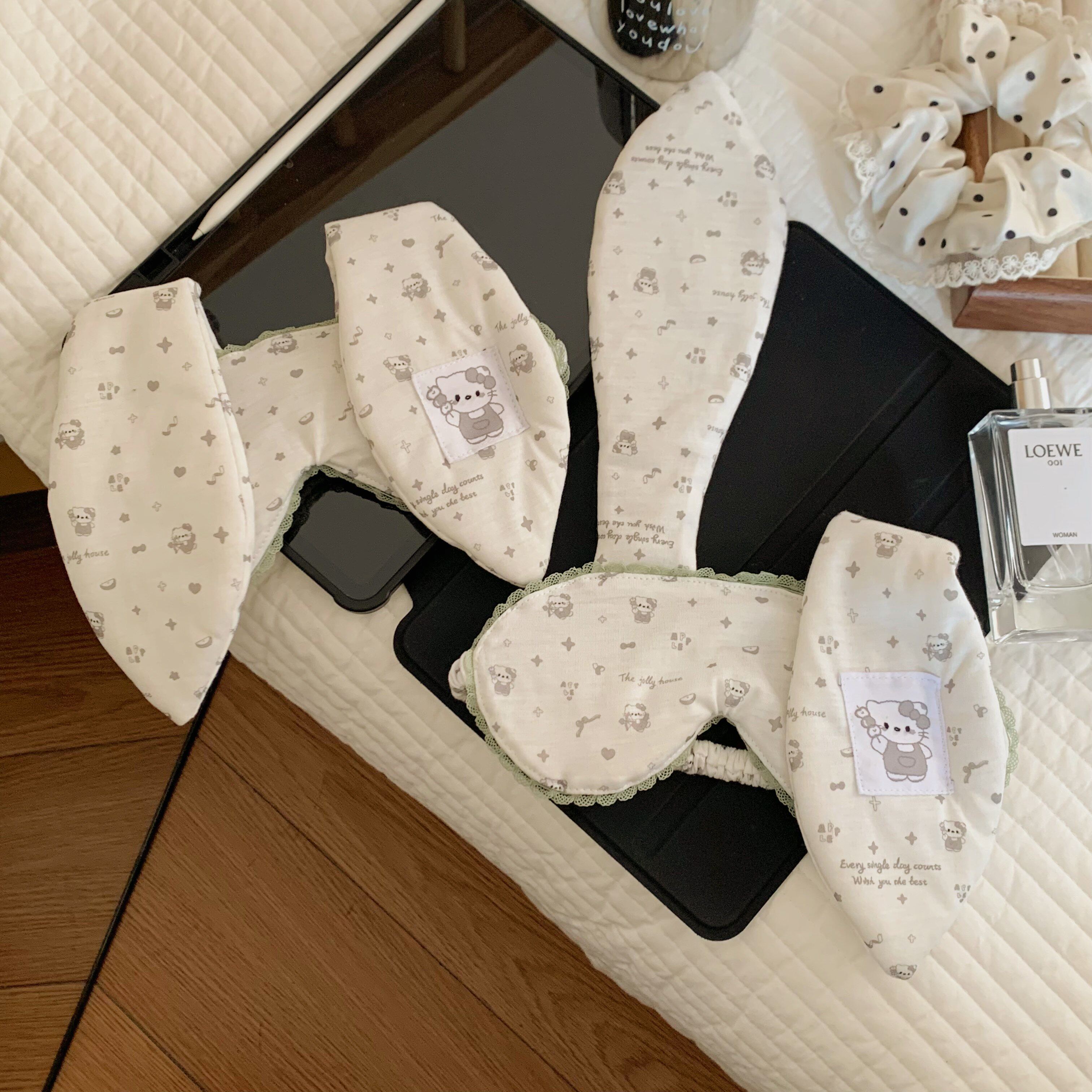 爆款兔耳花边眼罩甜妹少女超大kt猫卡通遮光松紧调节可爱睡眠头饰