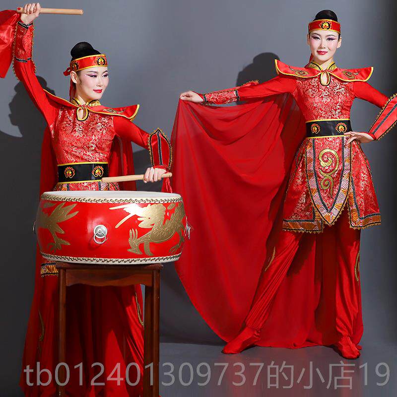高档女红威风锣队打鼓服演出服新鼓款中国风水鼓舞将军色花木兰表