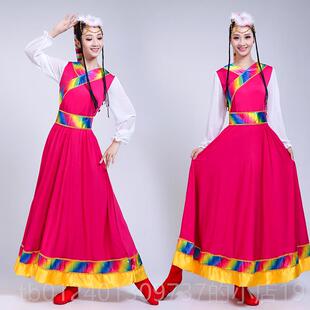 高档藏舞表服装族风广场舞妇女服装格2018演新款现代藏民服成人套
