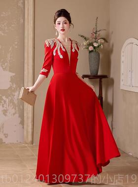 高档红色衣主持人礼服服女高级感声乐艺考表晚演连裙大合唱演出女