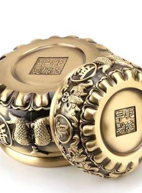 高档纯铜招饰财聚宝盆黄米缸存钱罐八聚宝摆件玄关客铜厅柜福台装