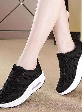 高档鞋子女网面气22新透2秋季款妈妈鞋气垫旅游运动鞋厚底休0闲摇