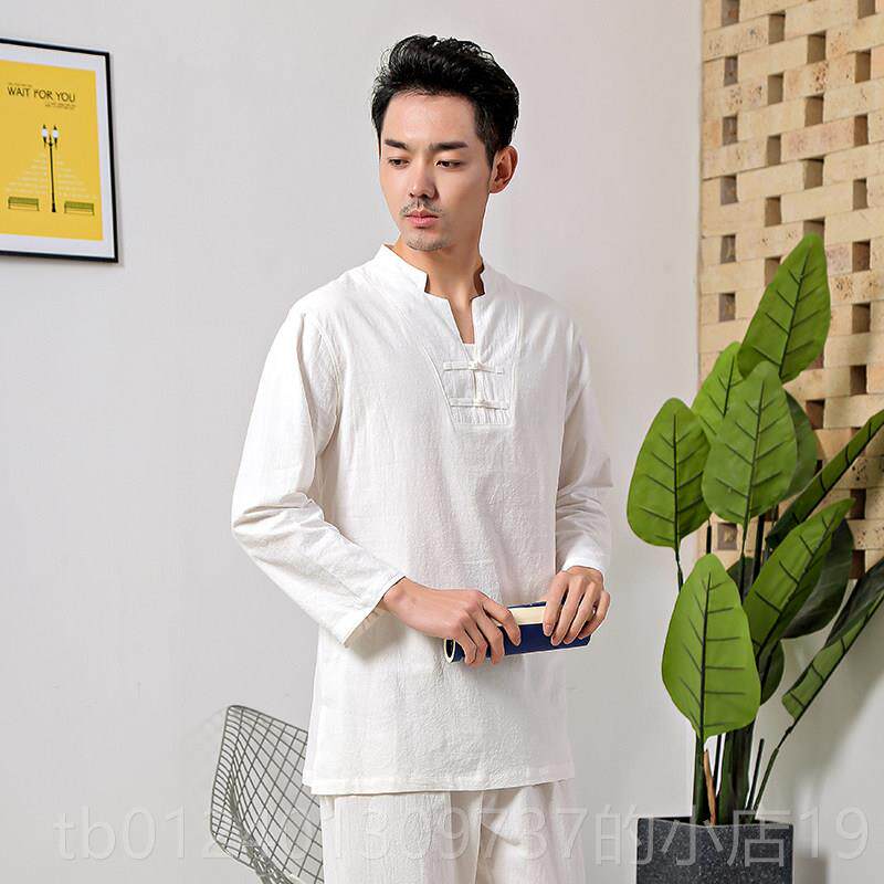 高档棉麻瑜伽服太极打坐宽松中男式茶服外门汉服坐服打运动服春夏