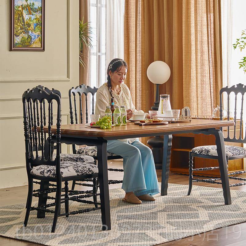 高档熙和全实木缅甸柚木餐桌木美式加厚用饭桌家客厅樱桃中古风桌