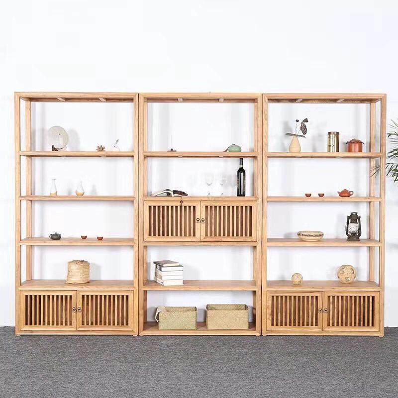 新中式实木博古架展示柜榆木多宝阁隔断书柜茶叶架古董摆件置物架