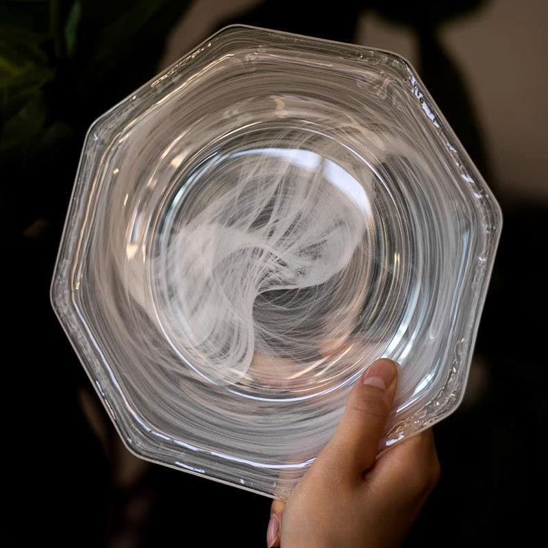 创意玻璃餐盘白色云雾丝干果盘西餐高级感磨砂盘沙拉水果早餐盘子