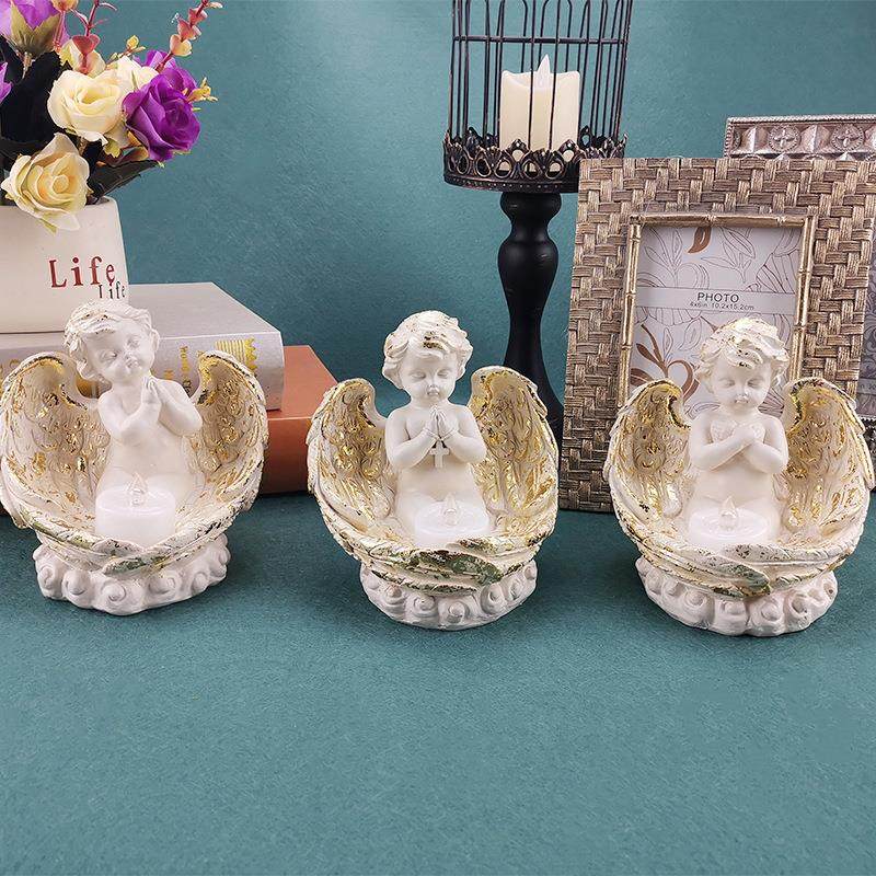 北欧家居礼品客厅摆件天使树脂工艺品LED茶蜡烛桌面装饰摆件雕塑