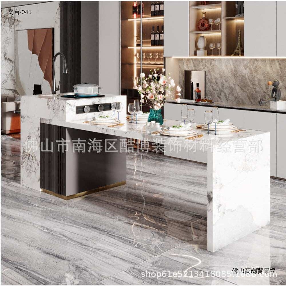 高端岛台餐桌一体大户型伸缩客厅意式家用现代简约岩板组合长方形
