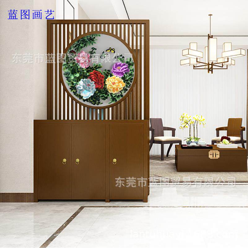 来图来样个性尺寸单双面刺绣苏绣半透明纱布屏风玄关墙布皮革硬包