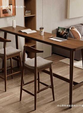 客实木吧台脚桌组合简约办公吧台式餐桌家用椅小户ZIX型厅靠墙高