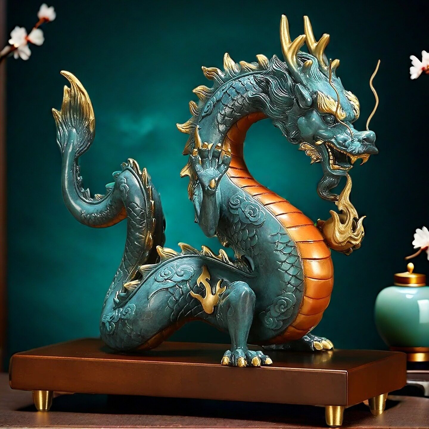 龙腾祥瑞铜龙摆件中式古典生肖