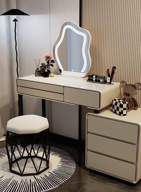 2024新款实木岩板卧室梳妆台奶风柜代简现约化油妆台一OVZ体化斗