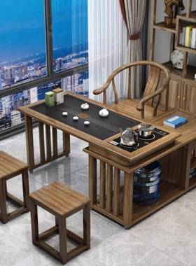 木旋茶桌家用阳台移动茶壶台喝茶实桌椅组合小茶转GDO桌烧水套装