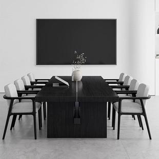 黑极简实木大色会议桌长941桌简约长条公木桌工作台原洽谈桌椅组