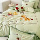 儿童卡通风刺10绣0支棉长绒纯棉四套可件爱小鹿全棉被X24套床上用