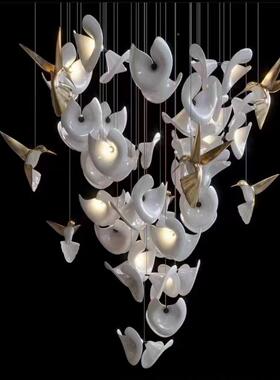 法式奶油风轻奢客厅吊灯202987梯5端年新款设计师玉兰陶瓷楼吊高