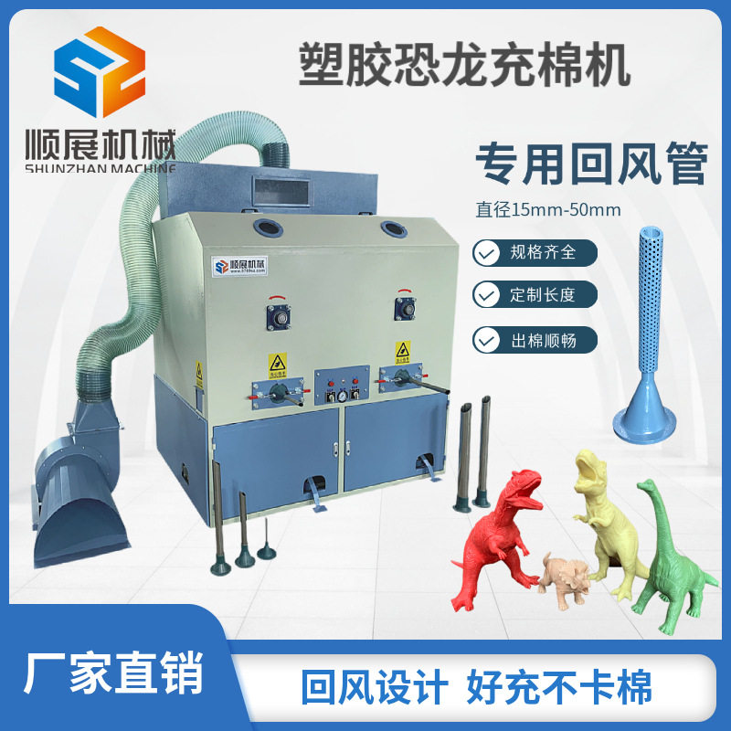 顺展机械源头厂家 塑胶动物搪胶恐龙专用充棉机