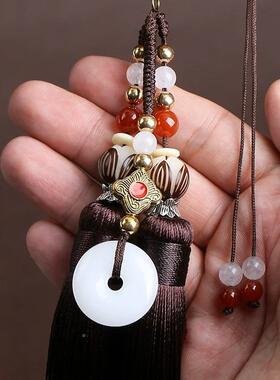 SarYt26Mx8H桃木盘龙路路挂通汽车办家件木雕玲珑球挂饰居公