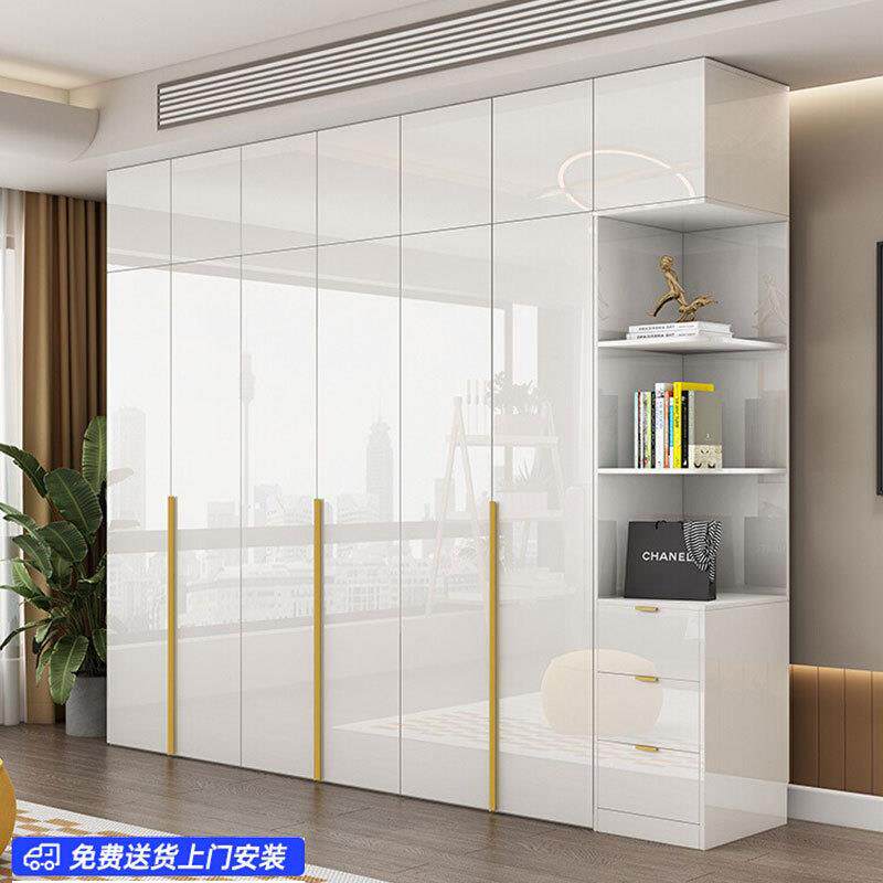 极简衣柜家用卧室U轻V亮光柜颗粒板子收奢纳二三四六838#门组合大