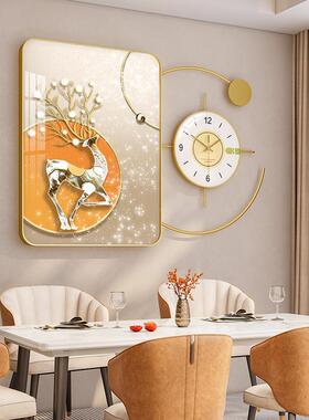 现代风餐厅墙壁挂饰体品晶QMZ一组合瓷装饰画挂画餐桌上钟挂表装