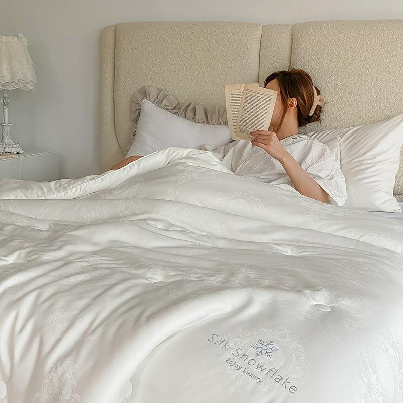 纯白色60支提花烫钻MS202411蚕丝绒四四季加厚保暖双雪人春秋被被