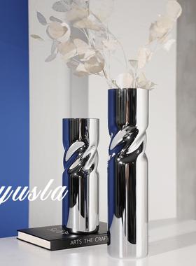 极简瓶风客厅茶几插花售楼干处玻璃餐厅桌面花件器别墅YOQ摆软装