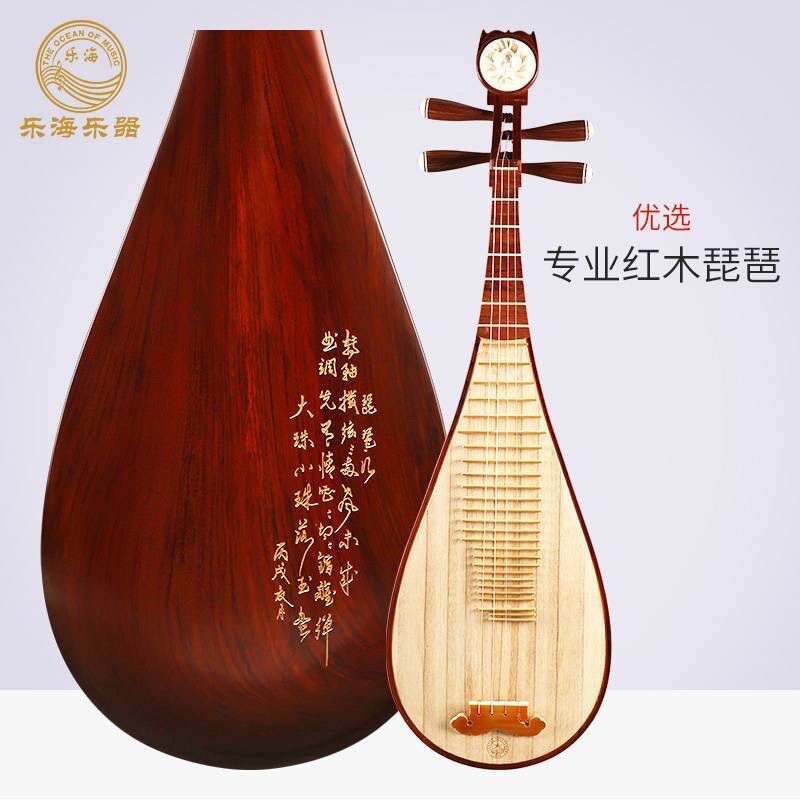 乐海913琵琶 琵琶乐器特氏古夷苏木材质刻诗图案花开富贵琵琶913
