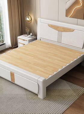 全实木床橡白色榫代卯构1.801压纹榫米主卧双人大床现简约木储物