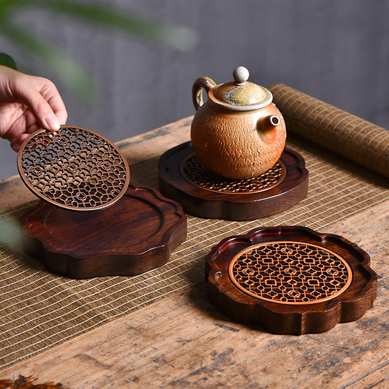 黑檀木壶承托盘家用干泡茶台养壶茶壶底座壶托小茶盘壶垫茶具配件