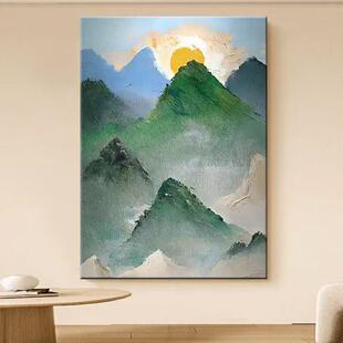 手绘油TNL中画新式有靠山厅装饰客画石英砂立体肌背理抽象日出风