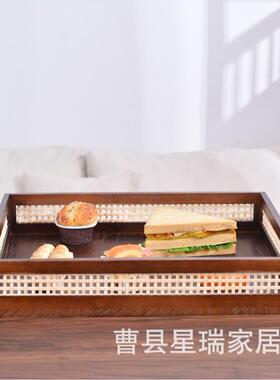 新款盘式收筐实木收纳盒客厅置物筐家居纳杂123211物收纳桌托面书