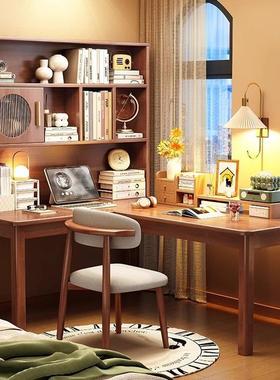 L型桌转角书桌家用电脑书架一体卧拐角学习椅实FXB木办桌公桌室靠