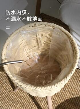 花架代子客盆厅落地式简约现花阳台架藤编花编织木DSU质绿植实木