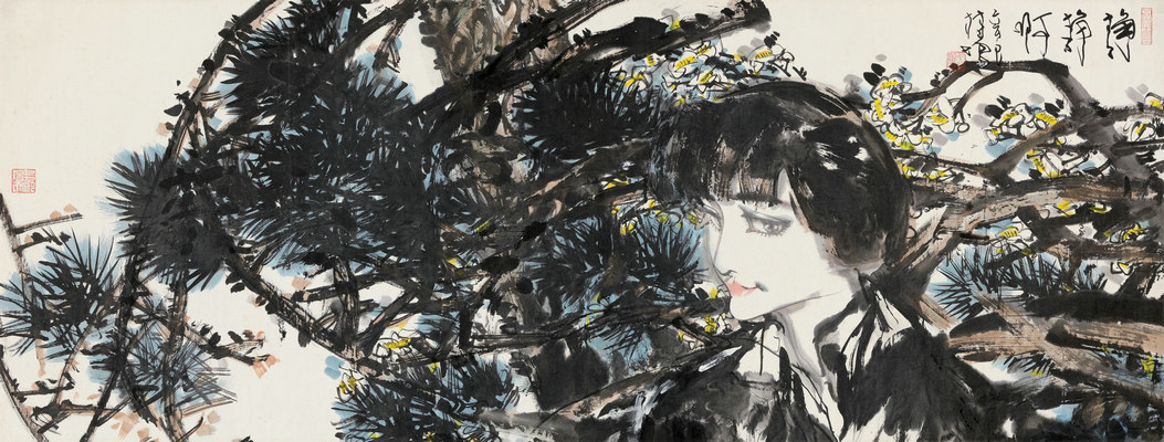 《静静啊》林墉 名人名画 字画 书法 国画 105*40cm 包邮