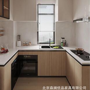 北橱京制整体橱柜橱柜家用原定木风实木网房红小清新石英石岩板