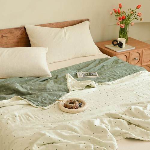 素色双纯双棉纱布四层柔软面单人BXZ毛巾被毯盖夏凉被成人全棉睡