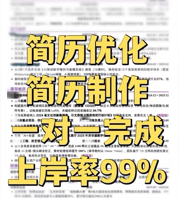 简历代制作做个人定制设计优化修改简历应届生求职中英文美化润色
