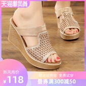 夏季 43松糕底时尚 坡跟大码 2020新款 凉拖鞋 女外穿41 网纱高跟鞋 女