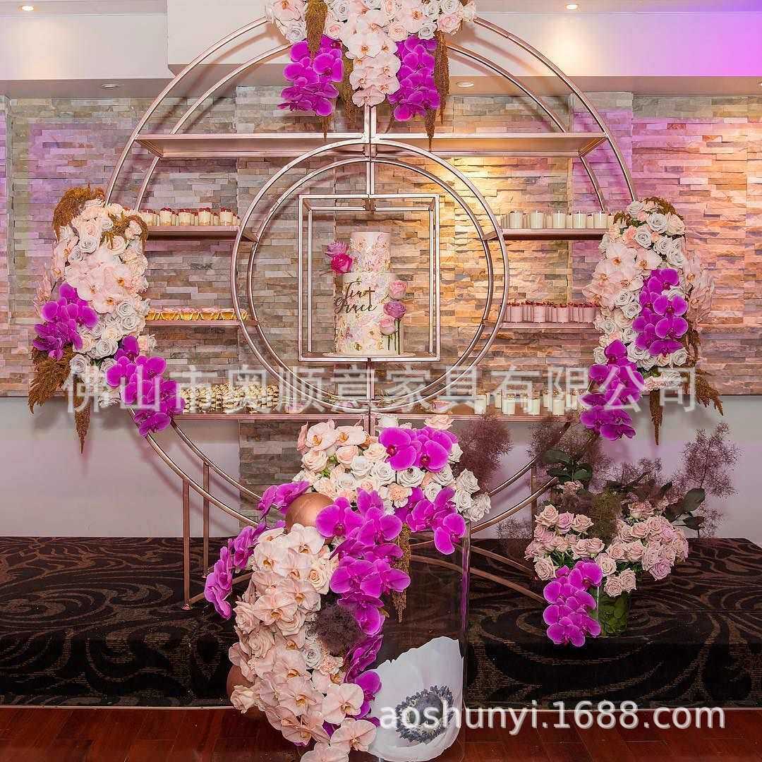 婚礼家具六边形金属三层玻璃搁架酒架不锈钢花架