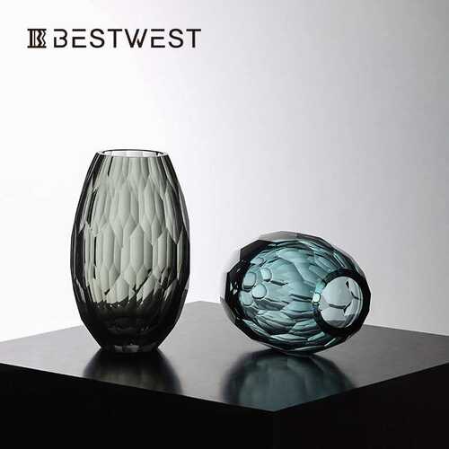 Best west 加厚椭圆形轻奢玻璃花瓶摆件 样板房家居软装饰品花器